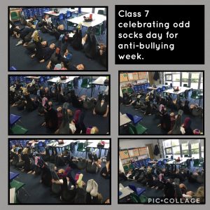 Today with promoted anti-bullying week by wearing odd socks.